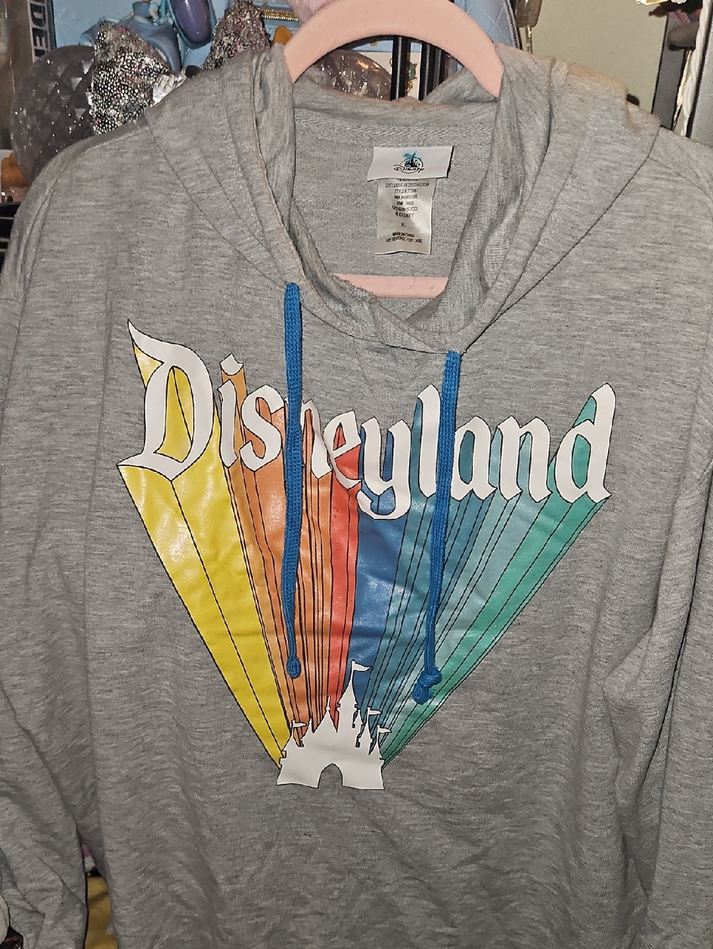 Disney Grey Hoodie with Rainbow Disneyland Castle Graphic